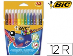 Marcadores Feltro Bic Kids (12 Cores) tinta base água ultra lavável (Un)